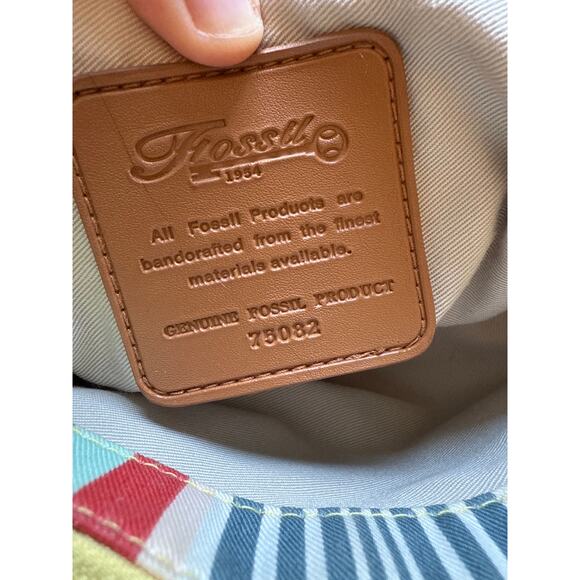 Fossil Woven Bag Bamboo Handle Crossbody Nautical Style Purse - Picture 6 of 8